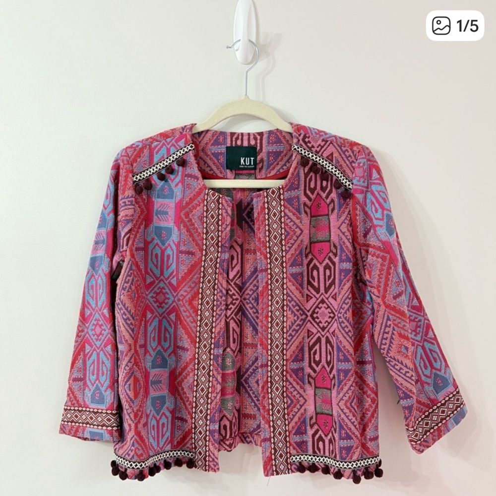 KUT From The Kloth Gwyneth Tapestry Jacket Blazer Womens M Boho Office Fall Chic